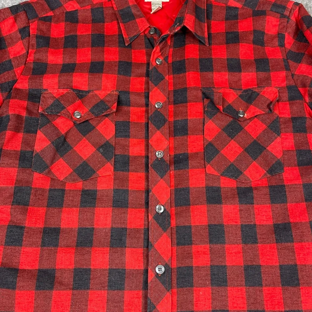 Midwest Traders Flannel Shirt Jacket Mens XXL Red Black Buffalo Plaid Quilted